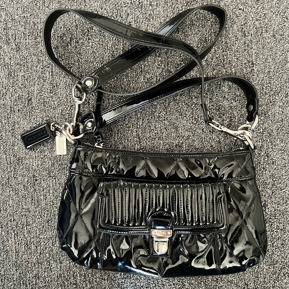 Coach Black Patent Leather Bag with Pink Lining